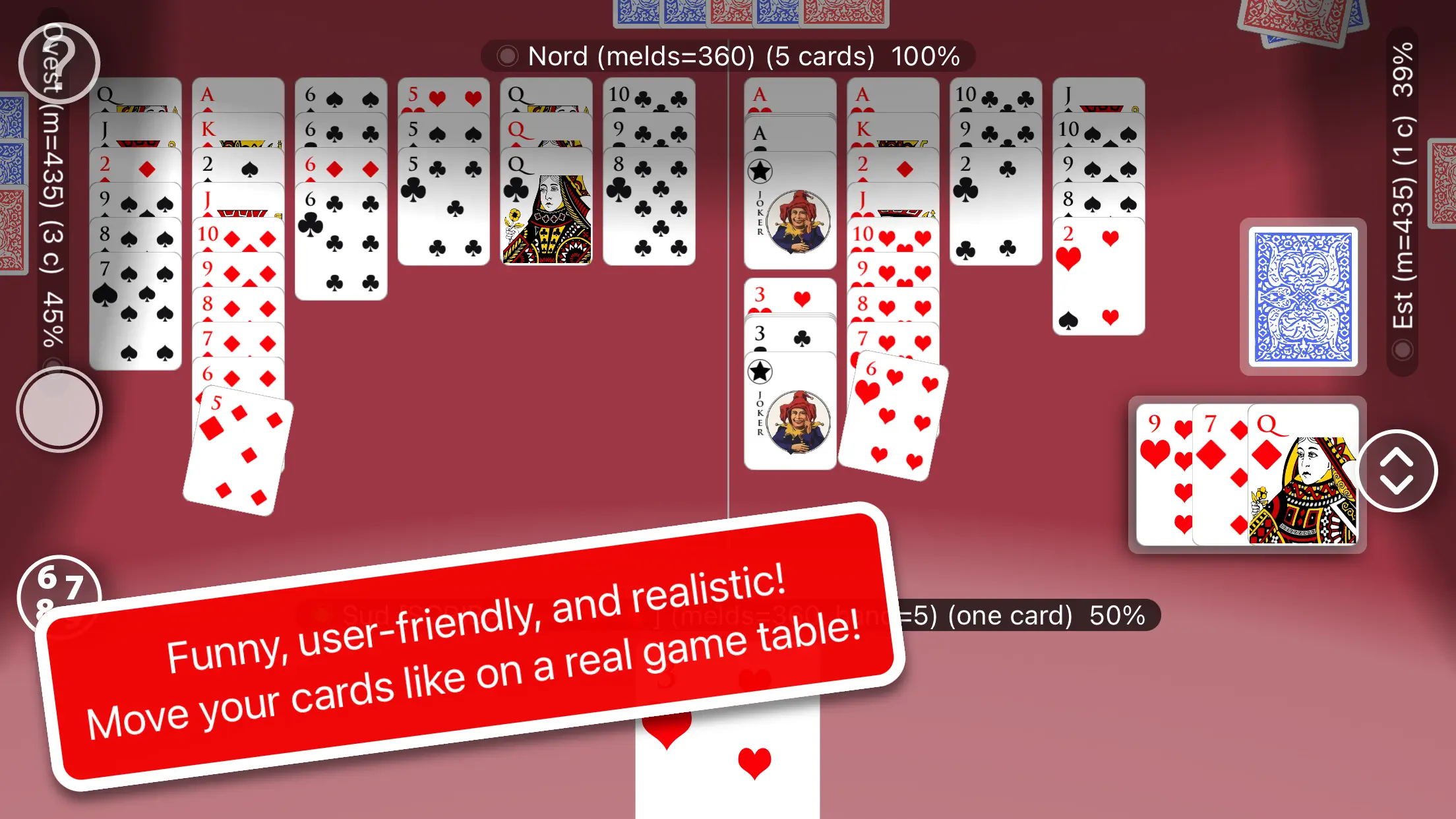 An Italian Burraco game in progress on a landscape iPhone