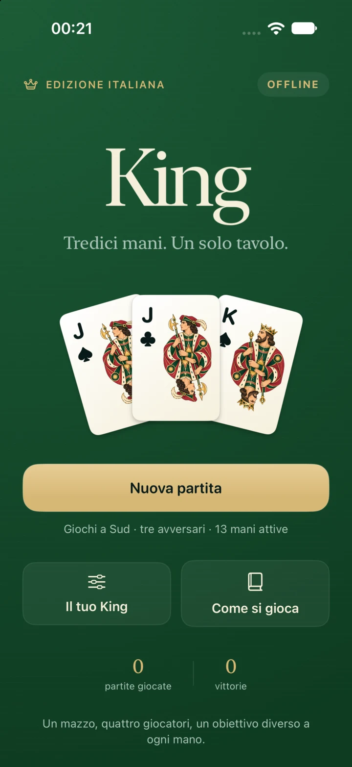 Menu iniziale di King su iPhone